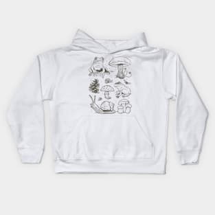 Cottagecore Aesthetic Mushrooms and Frog Hand Drawn Kids Hoodie